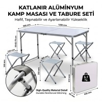 Katlanabilir Alüminyum Kamp Masası ve 4 lü Tabure Seti