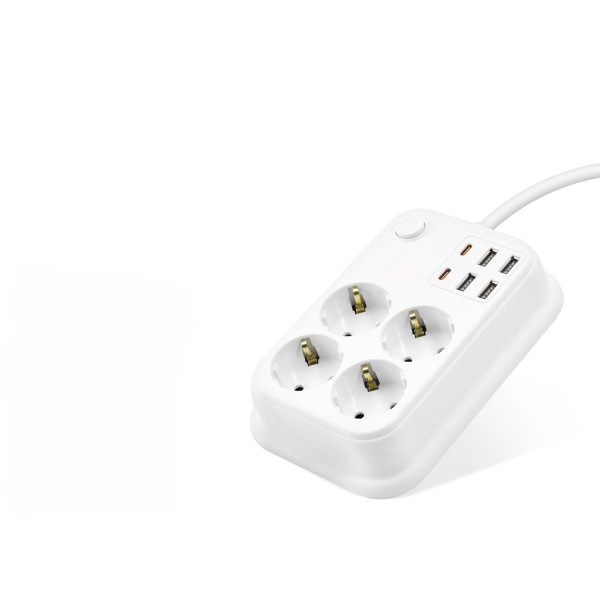 Topraklı Termal Akım Korumalı Uzatma Kablosu Anahtarlı 4 Priz 4 Usb 2 Type-c 2 M Beyaz SH4629