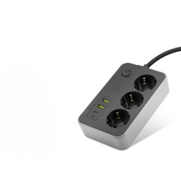 Topraklı Termal Akım Korumalı Uzatma Kablosu Anahtarlı 3 Priz 2 Usb 1 Type-c 2 M Siyah SH4626