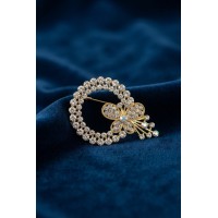 Detaylı Zirkon Taşlı Gold Renk Broş TJ-BR506