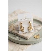 Gold Renk Zirkon Taşlı Halley Model Pirinç Kadın Küpe TJ-BKP12144