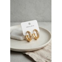 Gold Renk Zirkon Taşlı ve Geometrik Motifli Pirinç Halka Kadın Küpe TJ-BKP12146