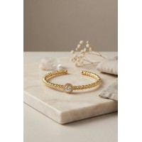 Gold Renk Dorika Model Yuvarlak Zirkon Taşlı Kadın Bileklik TJ-BB8858