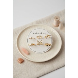 Gold Renk Pirinç Detaylı 6'lı Yüzük Seti BYK4307 TJ-BYK4307