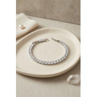 Pirinç Gümüş Renk Kare Zirkon Taşlı Su Yolu Kadın Bileklik TJ-BB8894