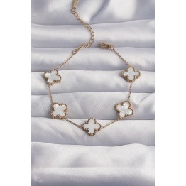 316L Çelik Gold Renk Beyaz Sedefli Yonca Bileklik TJ-BB6262