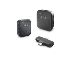 Kablosuz Çiftli Yaka Mikrofon Seti Type-c Lightning Siyah HDX2797