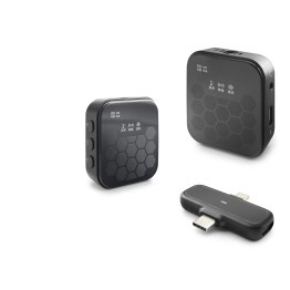 Kablosuz Çiftli Yaka Mikrofon Seti Type-c Lightning Siyah HDX2797