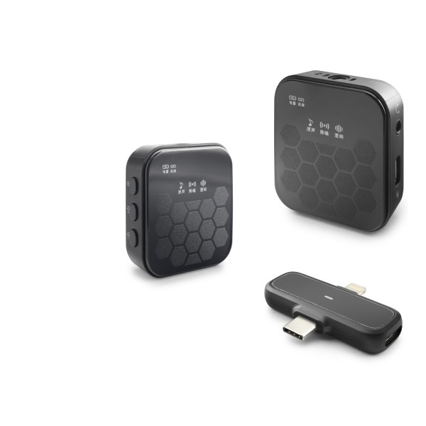 Kablosuz Çiftli Yaka Mikrofon Seti Type-c Lightning Siyah HDX2797