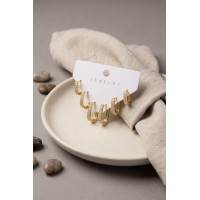 Gold Renk Zirkon Taşlı Pirinç Oval Kare Model Kadın Küpe Seti TJ-BKP12173