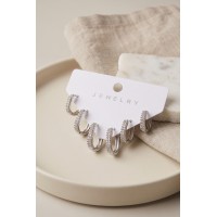 Gümüş Renk Zirkon Taşlı Pirinç Oval Kare Model Kadın Küpe Seti TJ-BKP12174
