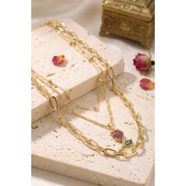 Gold Renk Lale Detaylı Kombin Kadın Kolye TJ-BKO11258