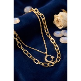 Gold Renk Pirinç Ay Yıldız Model Kombin Kadın Kolye TJ-BKO11259