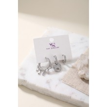 Pirinç Gümüş Renk Zirkon Taşlı Kadın Küpe Seti TJ-BKP12194