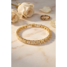 Gold Renk Pirinç Elegance Zirkon Taşlı Kadın Bileklik TJ-BB8906