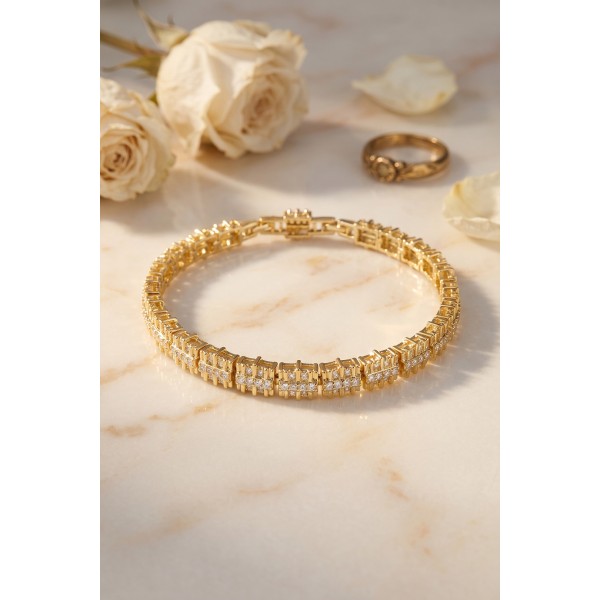 Gold Renk Pirinç Elegance Zirkon Taşlı Kadın Bileklik TJ-BB8906