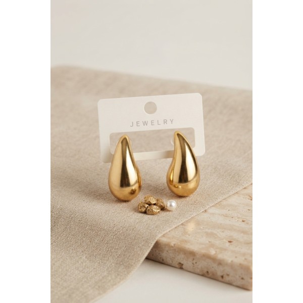 Gold Renk Damla Küpe 30 mm TJ-BKP12198