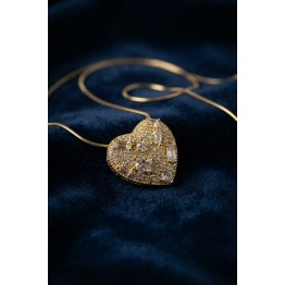 316L Çelik Zincir Gold Renk Zirkon Taşlı Kalp Model Kadın Kolye TJ-BKO11267